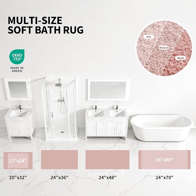 ILANGO Pink Christmas Bathroom Rugs 36" × 24" Non Slip & Super Absorbent Extra Thick Soft, Washable Bath Mat for Floor, Non Shedding Microfiber Shaggy Bath Rug with Rubber for Bathtub Sink