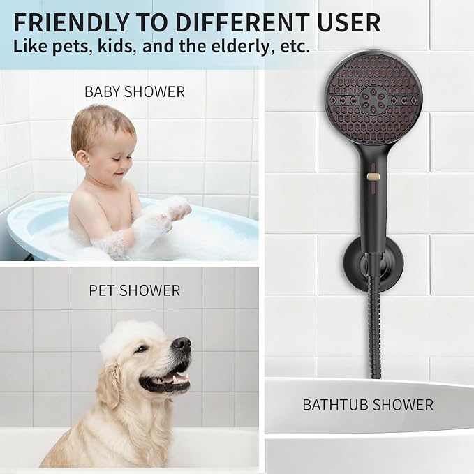 Matte Black Handheld Shower Head High Pressure with 9 Spray Settings & Power Wash Jet, 71" Extra Long Stainless Steel Hose, 360° Adjustable Dual Brackets for Low Water Pressure Home Bath
