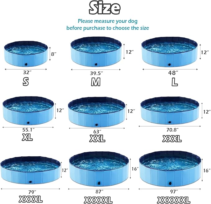 Jasonwell Foldable Dog Pet Bath Pool Collapsible Dog Pet Pool Bathing Tub Kiddie Pool Doggie Wading Pool for Puppy Small Medium Large Dogs Cats and Kids 55.1" Blue