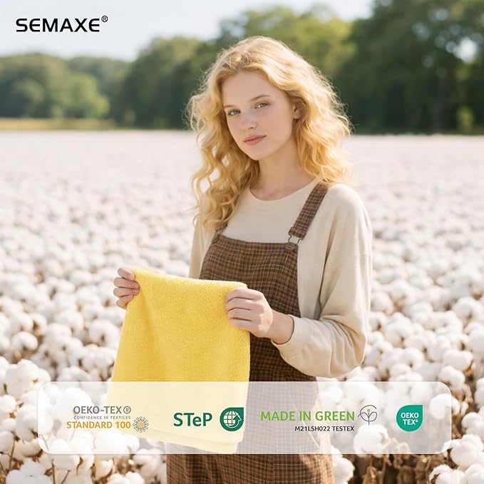 SEMAXE 4-Pack Yellow Cotton Hand Towels for Bathroom with Hanging Loops | Sink-side towels for drying hands and face, ideal for bathrooms, guest baths, powder rooms, OEKO-TEX certified, easy care