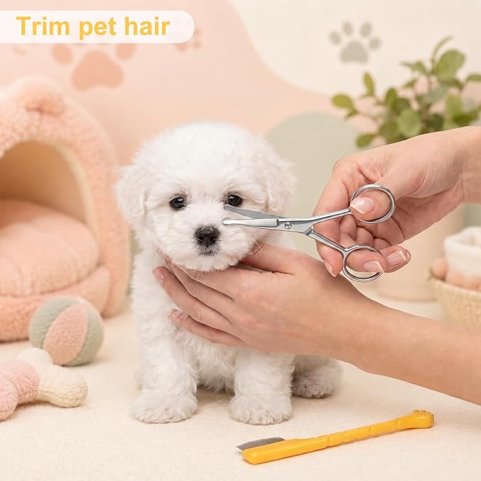 2 Pcs Dog Tear Stain Remover Comb with Pet Grooming Round Tip Scissors Stainless Steel Dog Eye Comb Pets Grooming Tool Stress-free Tear Stain Remover for Pet Facial Eye Area