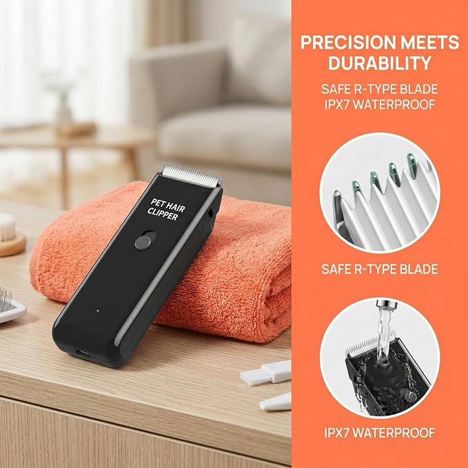 Handy Pet Hair Trimmers Recommended By The Vet,Super Quiet Long Lasting Powerful Dog Clippers(Waterproof USB Rechargeable Grooming Shavers for Dogs and Cats with Matted Coats) Black