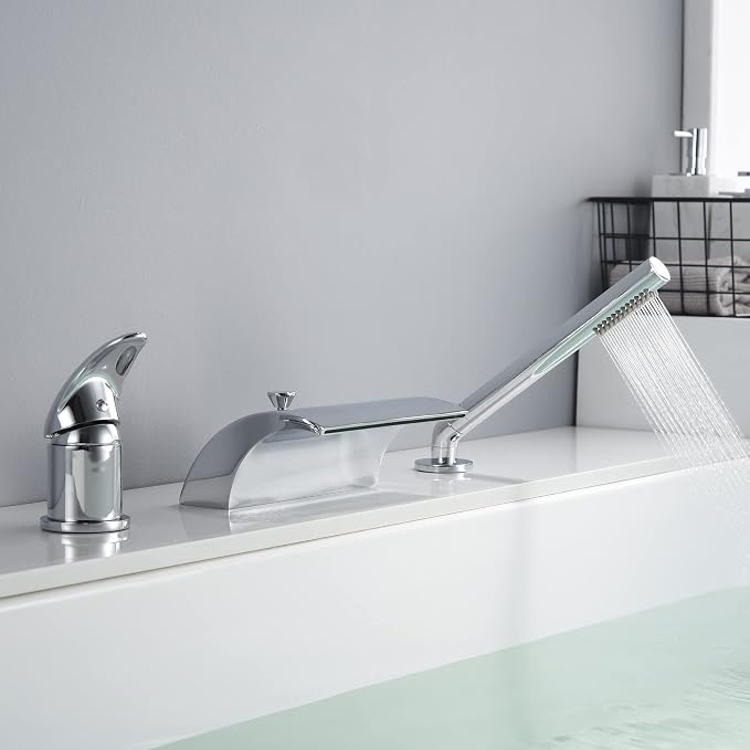 sumerain Waterfall Roman Tub Faucet with Handheld High Flow Chrome finish