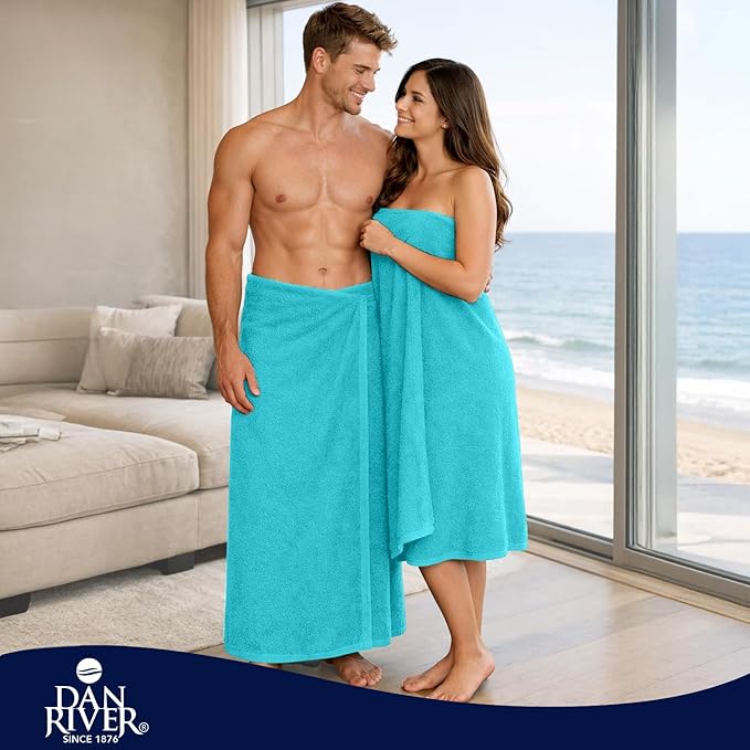 DAN RIVER Pack of 1 Bath Sheet 40x80 Inches, Jumbo Bath Sheets for Adults, Thick and Absorbent Large Towels - Aqua