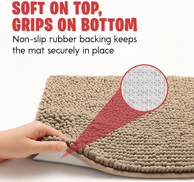MUDGUARD MAT® Dog Door Mat for Muddy Paws, Super Absorbent Microfiber, Non-Slip Indoor Mat, Quick-Dry Chenille Rug for Pets & Entryway, Machine Washable, Beige 36" x 60"