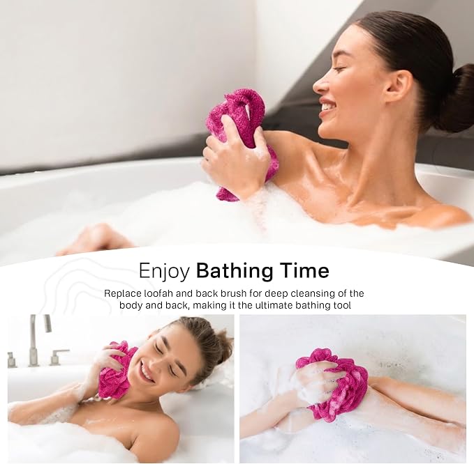 Yiclick Exfoliating Washcloth Towel, Back Scrubber for Shower for Women, Exfoliating Body Scrubber, Loofah Sponge Wash Cloth, Korean Japanese Exfoliating Shower Towel, Exfoliator Washer for Bath