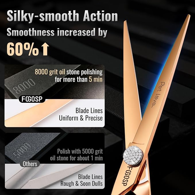 7'' Professional Left Handed Dog Grooming Scissors Straight Grooming Shears for Dogs Pet Rose Gold Titanium Japan 440C Right Handed Dog Hair Cutting Scissors for Poodle(7,Straight)