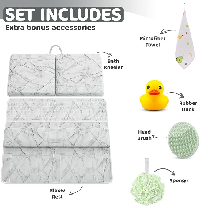 Bath Kneeler & Elbow Kneeling Rest Pad Set for Baby Washing Baths Gift Set | Includes Sponges Duckies Cloths & More! Perfect Set for Bath Time - Baby Shower and Birthday Gifts Necessity & Essentials