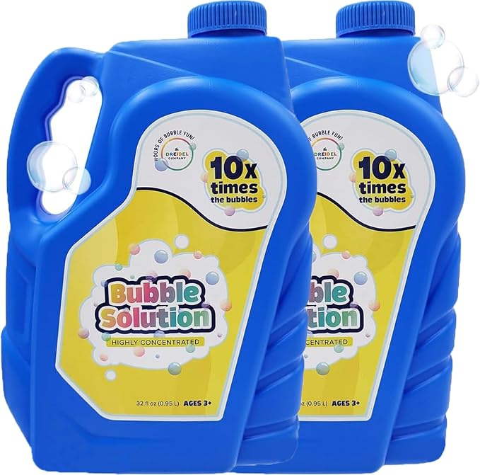 The Dreidel Company 2-Pack Ready Bubble Solution Refill for Bubbles Toys, Up to 2.5 Gallon, Non-Toxic Large 32oz Ready Liquid for Bubble Machine, Bubble Guns, Wands, Bubble Lawn Mower Toy