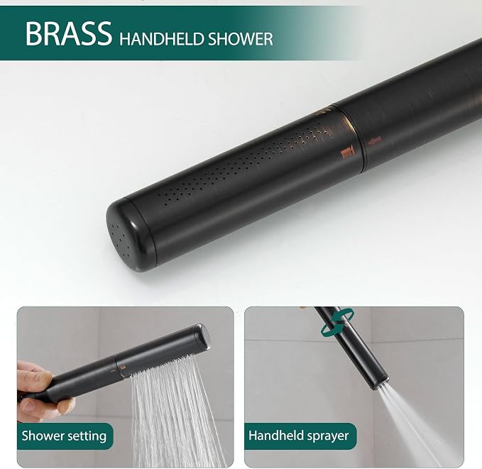 Hoimpro Tub Filler Freestanding Bathtub Faucet Oil Rubber Bronzed Floor Mount Tub Faucet Waterfall Free Standing Bathtub Filler High Flow Brass Bath Shower Faucets with Handheld Sprayer