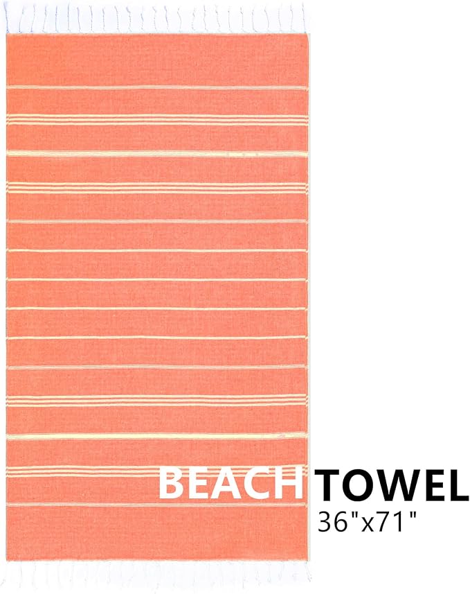 Aegero Turkish Beach Towel, 36"x71" Quick Dry Sand Free Oversized Bath Pool Swim Towel, Lightweight Travel Turkish Towels Vacation Essentials, Thinner Coral