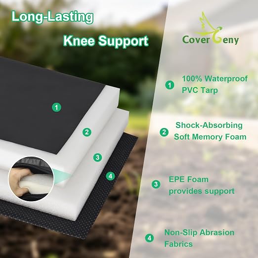 Extra Thick Soft Kneeling Pad for Men and Women, Waterproof Gardening Pads with Memory Foam, Yoga or Exercise Cleaning Knee Cushion, Collapsible Kneeling Mat Non-Slip Bottom, Garden Gifts Black