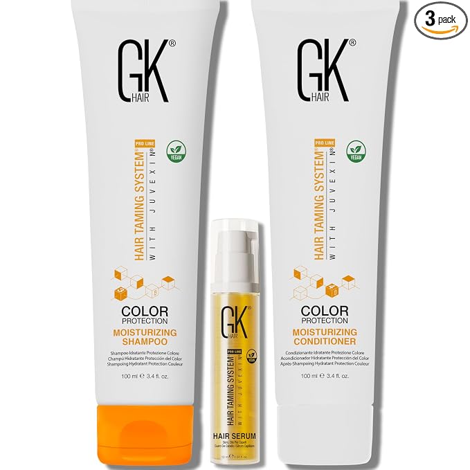 GK HAIR shampoo & Conditioner set Travel size with Hair serum -Color Safe Shampoo & Conditioner Made with Aloe vera, Parki Butter - Free of Parabens & Phthalates Sulfate, (3.74 Fl Oz)