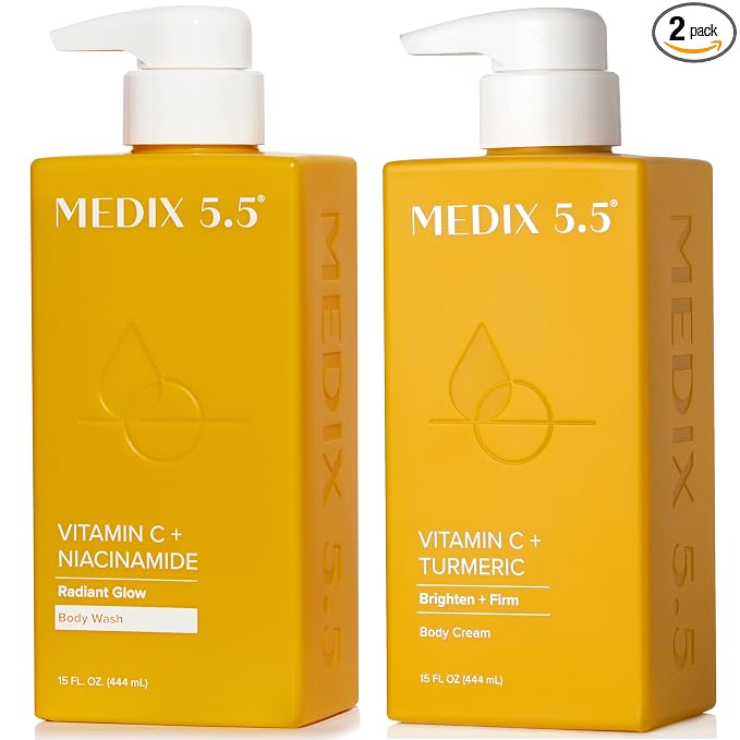 MEDIX Vitamin C Body Wash + Vitamin C Body Lotion & Face Moisturizer 2PC Skin Care Set | Anti Aging Lotion + Body Cleanser Skincare Set For Women, Men, & Smoother Looking Skin, 2-Pack