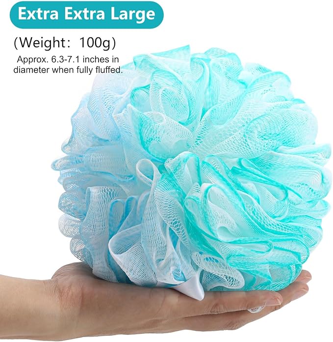 BTYMS XXL Large Loofah Bath Sponge 100g/pc, Exfoliating Mesh Pouf Bath Scrunchies Shower Puffs - Pack of 4