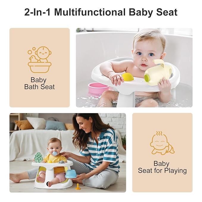 Baby Bath Seat | Bath Seats for Babies Sitting Up with Rinse Cup,Bath Seats for Babies 6 Months & Up,Non-Slip, Infant Bath Essentials,Yellow