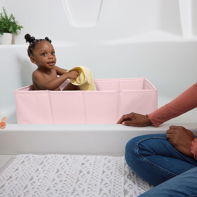 Ingenuity Tuckaway Toddler Folding Tub, Converts Shower to Tub, Folds to Store, Easy to Clean, No Assembly Required, Portable Baby Bathtub for Travel, 12M-5Y, Pink
