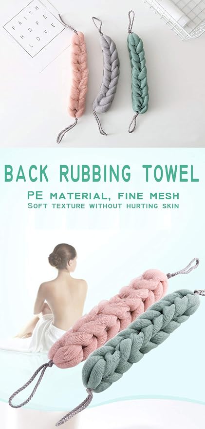 AARainbow 4 Packs Long Stretch Back Sponge with Rope Handles Back Scrubber Bath Shower Mesh Sponge Exfoliating Body Scrub Stretch Braided Loofah for Men and Women(2 Gray+2 Green)