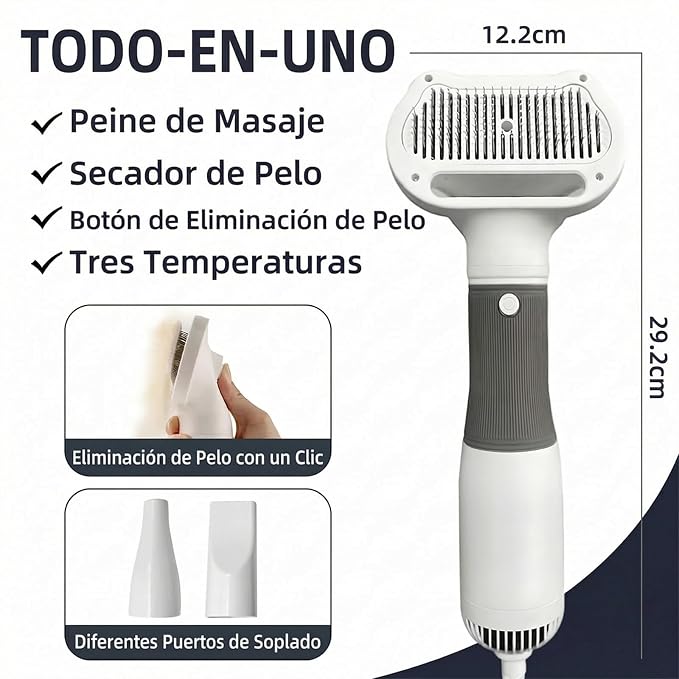 Dog Grooming Dryer with Slicker Brush, 3 in 1 Professional Portable Pet Dryer for Dogs Cats Adjustable Temperature Speed Settings, Pet Blow Brush for Home Travel Use (Gray)