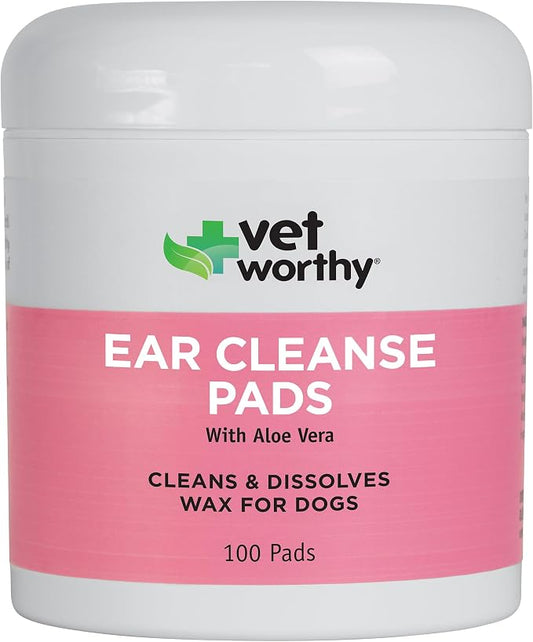 Vet Worthy Ear Wipes for Dogs with Aloe Vera – Gentle, Non-Irritating Formula to Clean Dog Ears – Removes Wax, Dirt & Odor – Daily Ear Cleaning Pads for Itchy Ear Relief, Easy On-the-Go Use – 100 ct