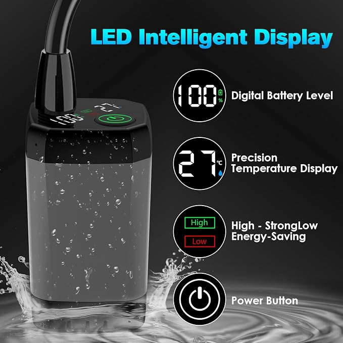 Cosy Life Portable Shower, Portable Shower for Camping with 5 Gallon Collapsible Bucket, 6000mAH Camping Shower with Smart LED Display, Multiple Spray Patterns for Outdoor Camping, Hiking, Pet Bathing