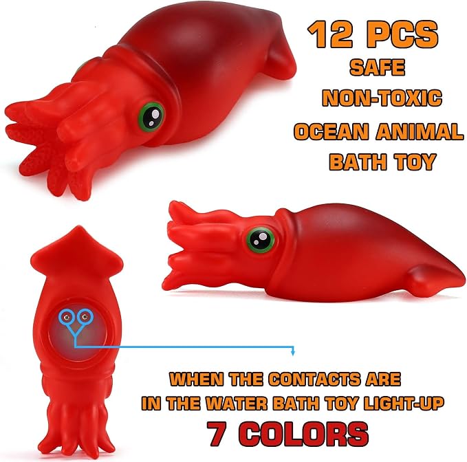 Bath Toys, 12 Pcs Light Up Ocean Sea Animal Set, Flashing Colorful LED Light Floating Bathtub Toys for Baby Infant Kid Toddler Preschool, Great Gift for Bathroom Water Tub Games Swimming Pool Party