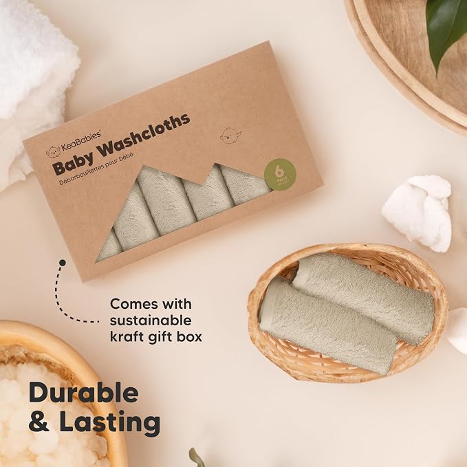 6-Pack Baby Washcloths, Soft Absorbent Washcloths for Face, Body (Khaki) | Viscose from Bamboo Washcloths, Baby Towels, Newborn, Kids, Toddlers, Infant, Gentle on Sensitive Skin, 10x10, Reusable