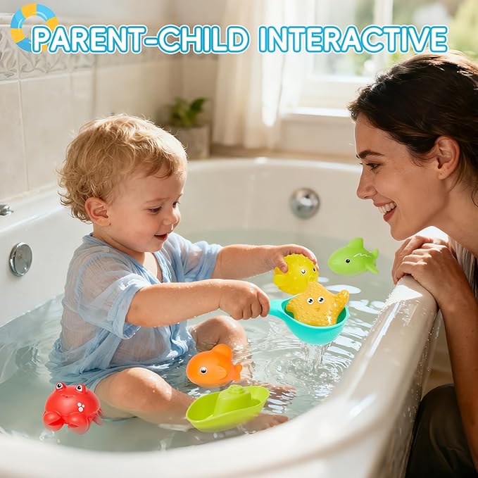 Baby Bath Toys for Kids Ages 1-3, 16PCS | Easy Clean Mold Free Bath Toys Toddlers 2-4 | Bathtub Pool Water Table Toys for Babies & Toddlers | Bath Boats Spoons Bucket Watering Can Tub Toy for Toddlers