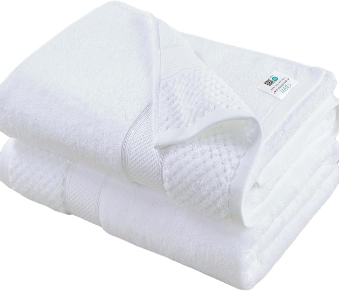 Luxury White Bath Towel for Bathroom, Set of 2, Large 31"x62" - 100% Cotton | Thick 580GSM | Quick Dry | Soft | Absorbent, Hotel Grade Towels for Shower, Bath Sheet Set for Guest, Spa & Sauna, White
