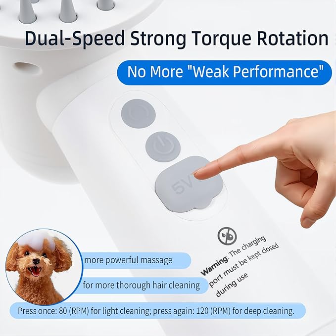 Electric Rotating Massage Dog Shampoo Spray Dispenser with Foam Brush [2026 Upgraded Version] Dual-core Electric pet Bath Brush | 2-Speed Variable Frequency SPA × Double Bubbles