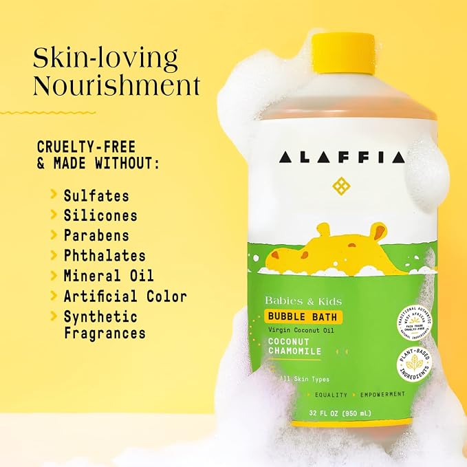 Alaffia Bubble Bath for Babies & Kids, Coconut Chamomile 2-Pack – Long-Lasting, Moisture-Rich Bubbles with Coconut Oil, 32 Fl Oz Ea