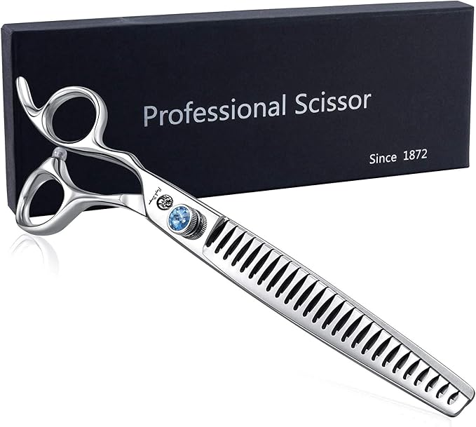 Purple Dragon 8.0" Left Handed Professional Pet/Dog Grooming Hair Cutting Scissors&Downward Curved Scissor &Chunker Shears with Bag - for Mancinism Pet Groomer or Family DIY