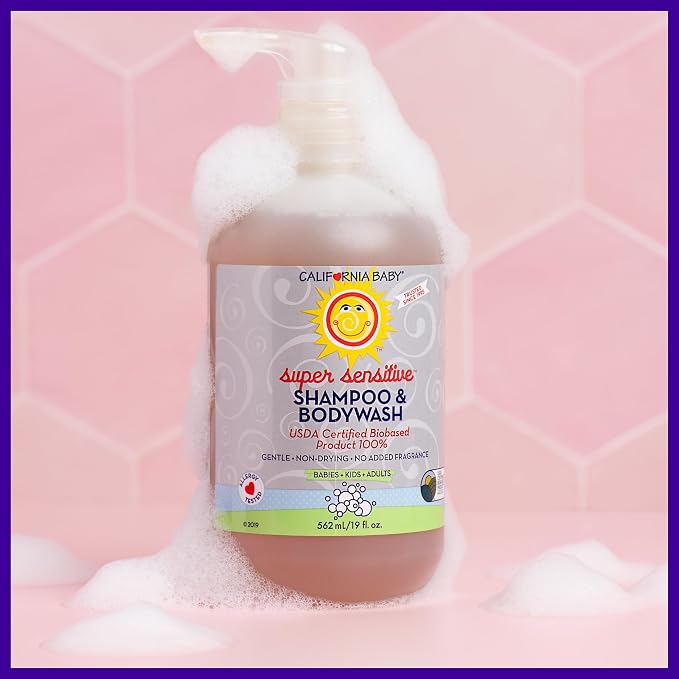 California Baby Super Sensitive Shampoo and Body Wash - Hair, Face, and Body | Gentle, Fragrance Free, Allergy Tested | Dry, Sensitive Skin, 19 Ounces