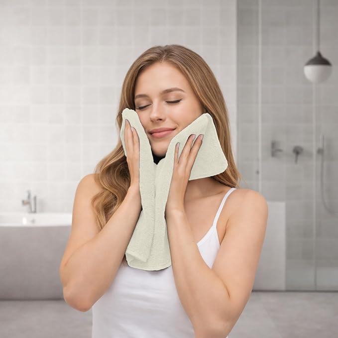 RIVERSIDE 12-Pack Premium 100% Cotton Cannoli Cream Face Towels for Bathroom [12x12] - Reusable Luxury Face Wash Cloths for Showering - 550 GSM Super Soft & Absorbent Washcloths for Body, Spa & Gym