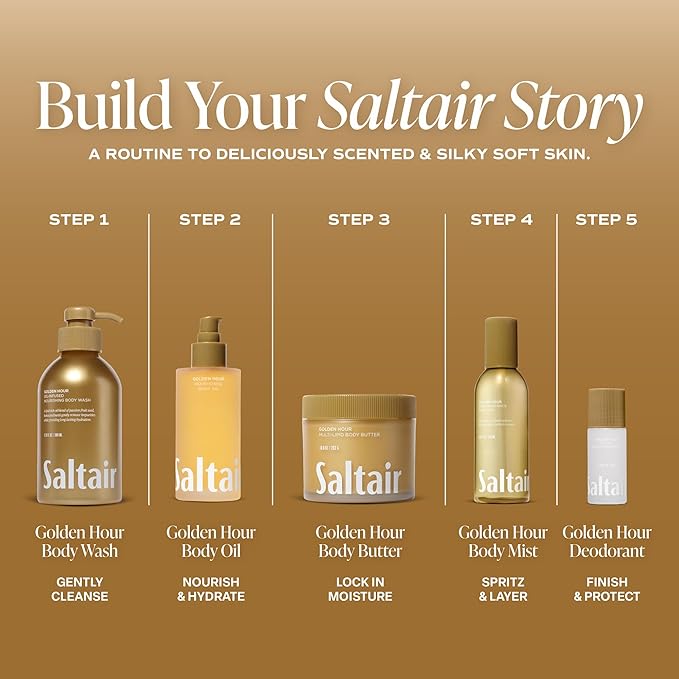 Saltair Body Oil – Jumbo Size After Shower and Bath Oil for Women and Men. Botanical, Non-Greasy, Well-Absorbing Moisturizer for Hydrating Dry Skin – 10oz Bottle, Golden Hour Scent