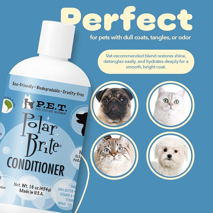 P.E.T. Polar Brite Tangerine Whitening Conditioner, 16 oz 25:1 Concentrate | Shea Butter, Keratin & Aloe Blend | Fast Detangle, Bright-Coat Gloss & Odor Control | Cosmetic Formula