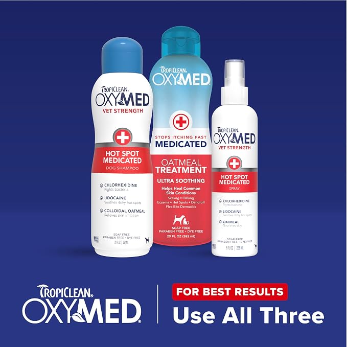 OxyMed Vet Strength Hot Spot Medicated Dog Shampoo, Itchy Skin Relief, Deep Cleaning, Healing Formula with Chlorhexidine, Lidocaine & Oatmeal, 20oz