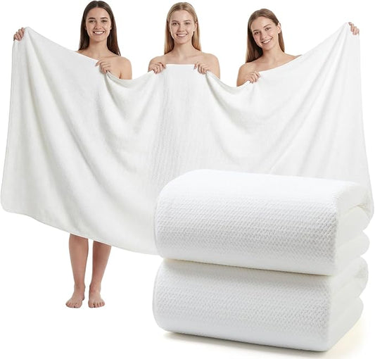 REDKISS Pack of 2 Jumbo Bath Sheets, 40 x 80 Inches Microfiber Bath Towels for Bathroom, Extra Large & Lightweight, Quick-Dry, Super Soft & Highly Absorbent, Perfect to Wrap Yourself in, White