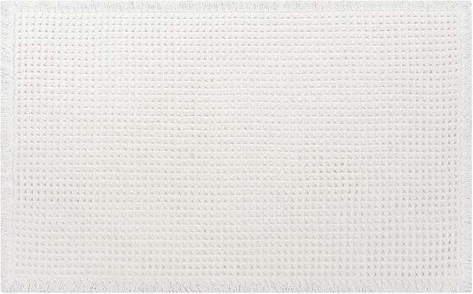 White Long Bathroom Rugs, Waffle Runner Bath Mat Non Slip Washable, Super Absorbent & Quick Dry, Boho Bath Mat Farmhouse Bathroom Decor, 24'' x 72'', White