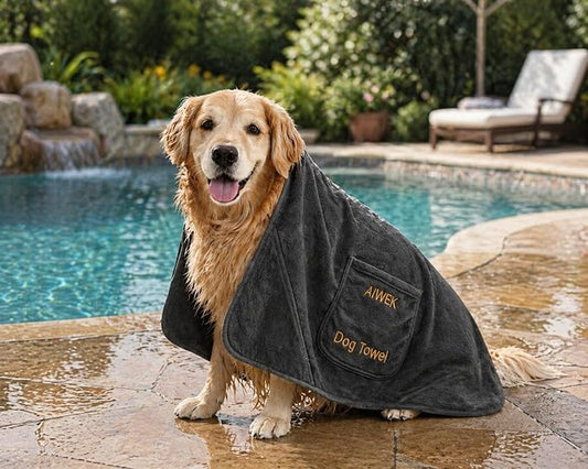Super Absorbent Microfiber Dog Towels - Soft Pet Grooming Towel for Drying & Bathing Large, Medium or Small Dogs - 42.5" x 27.5" Perfect for Pet Shower & Pet Supplies! Grey