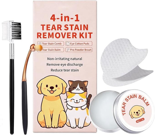 Tear Stains Remover for Dogs,30ml Gentle Cleaner Balm with Powder Brush,Dog Tear Eye Stain Remover - for Pet Grooming Home Indoor Puppy Kitten Cat