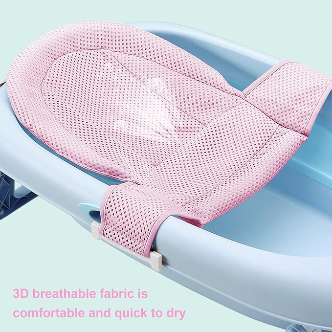 RUIXIA Universal Adjustable Baby Bath Tube Support Mesh Net Soft Breathable Infants Shower Pad Bathing Mat 4-Points Anti-Slip Bathtub Seat with Sponge Cushion Age 0-36 Months, TPink, One Size