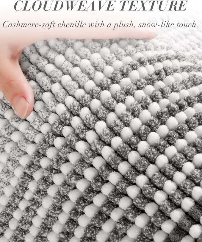BSICPRO Chenille Bathroom Rugs, 24 x 43 Inches Non Slip Absorbent Bath Mat, Soft Shaggy Shower Bath Floor Mats for Bathroom, Machine Washable(Grey)