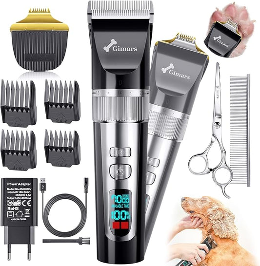 Gimars 4 in 1 Dog Grooming Clippers with Small Trimmer, 7000RPM High-Power 4-Speed Quiet Pet Shaver (≤55dB), Cordless Rechargeable Dog Hair Clippers for Thick Coats with Scissors, Comb & USB
