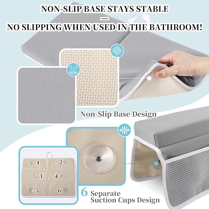 Bath Kneeler and Elbow Rest Pad Set, Gray 1.6" Thick Comfortable Kneeling Cushion with Organizer Pockets - Quick Drying, Foldable, Non-Slip for Bathing Time