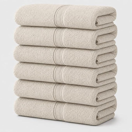 Terry Bath Sheet Set of 6 Cream Bath Towels Set 35x70 Inches, 100 Combed Long Staple Cotton 600 GSM Highly Absorbent Ultra Soft Oversized Large Luxury Hotel & Spa Quality Bathroom Towels Set