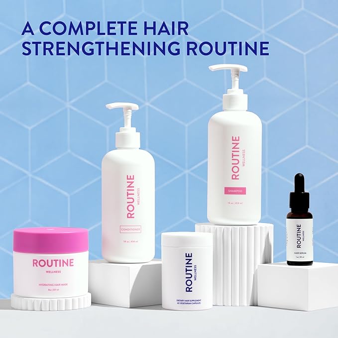 Routine Wellness Shampoo & Conditioner Set - Vanilla Cashmere & Oak | Clinically tested shampoo for thinning hair with biotin, pea peptides, saw palmetto oil, color safe, sulfate free