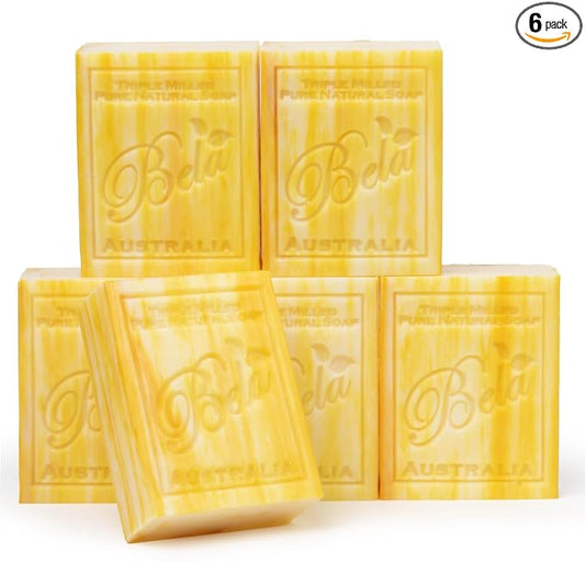 BELA Honey and Goat Milk Soap 3.3 OZ Pack of 6, Long Lasting French Triple Milled Bar Soap with Organic Shea Butter, Hand, Face and Body Wash Bar, Made in Australia