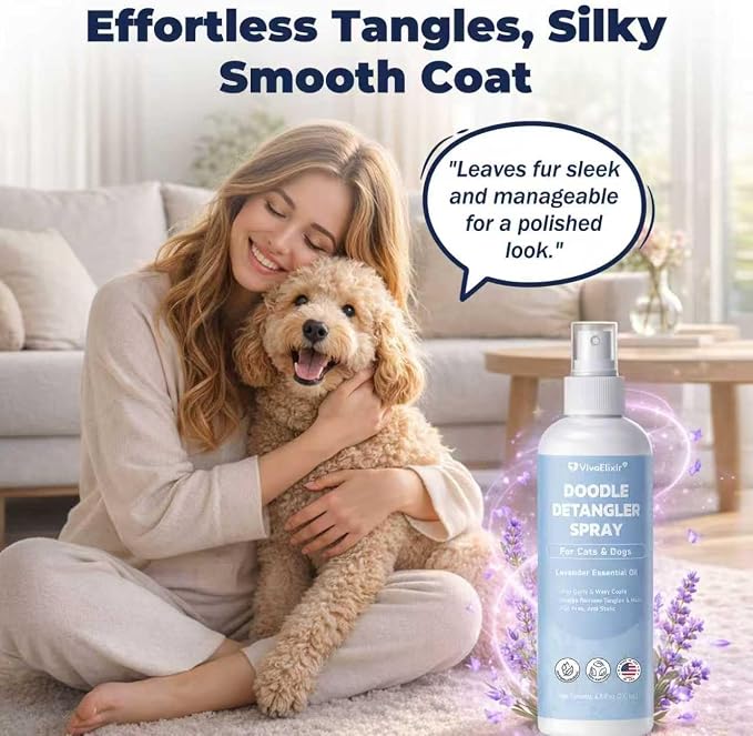 Dog Detangler Spray – Doodle Detangler Spray Leave-in Conditioner, Dematting Spray for Dogs, Cat & Dog Matted Fur Remover Grooming Spray, Removes Tangles & Odors, Poodle Tangle Remover – 6.8oz