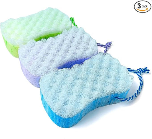 3 Pcs Bath Sponge for Women/Men, Exfoliating Body Sponges Bath Sponges, 3 Colors Pouf Foam Loofahs Sponge to Spa Reusable